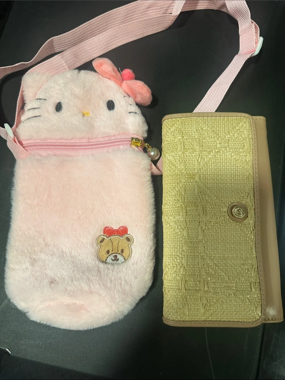 Pink Plush Kids Crossbody Bag with Bear Patch NEW